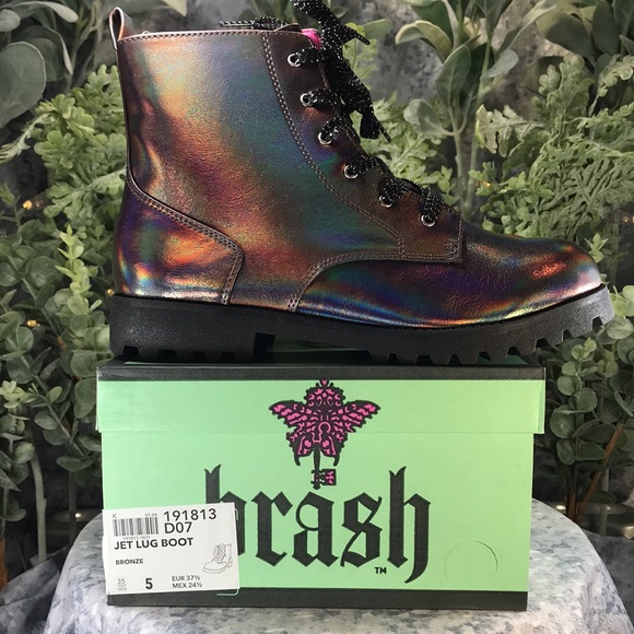 Brash Jet Fashion Lug Boots Iridescent Bronze Zip & Laces Combo Girls 5 NWT&NIB - Picture 10 of 10